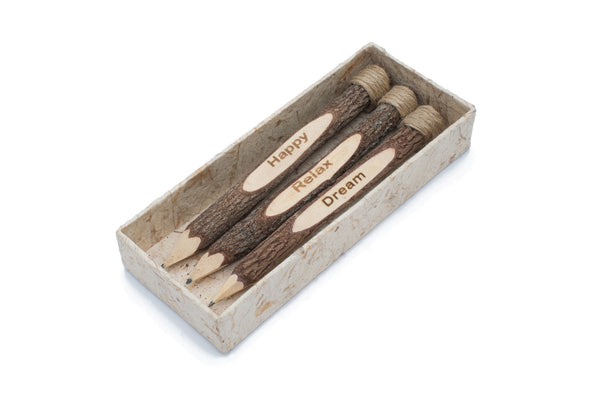 Jute Branch Pencils w/ Words Set of 3 L: 7" (Happy,Relax,Dream)