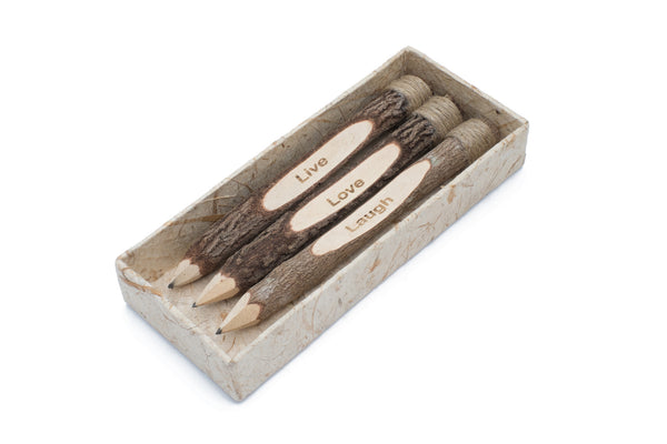 Jute Branch Pencils w/ Words Set of 3 L: 7" (Live,Love,Laugh)