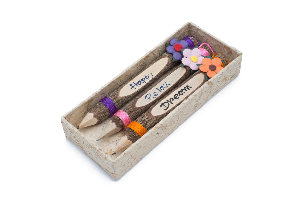 Branch Pencil w/ Flower Set of 3 L: 7" (Happy,Relax,Dream)
