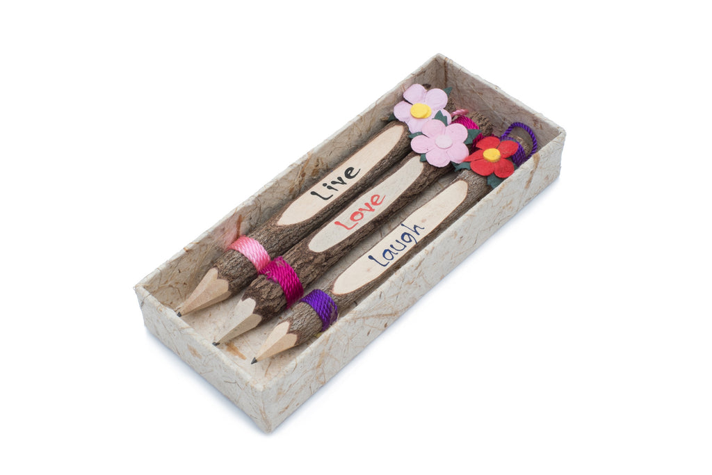 Branch Pencil w/ Flower Set of 3 L: 7" (Live,Love,Laugh)