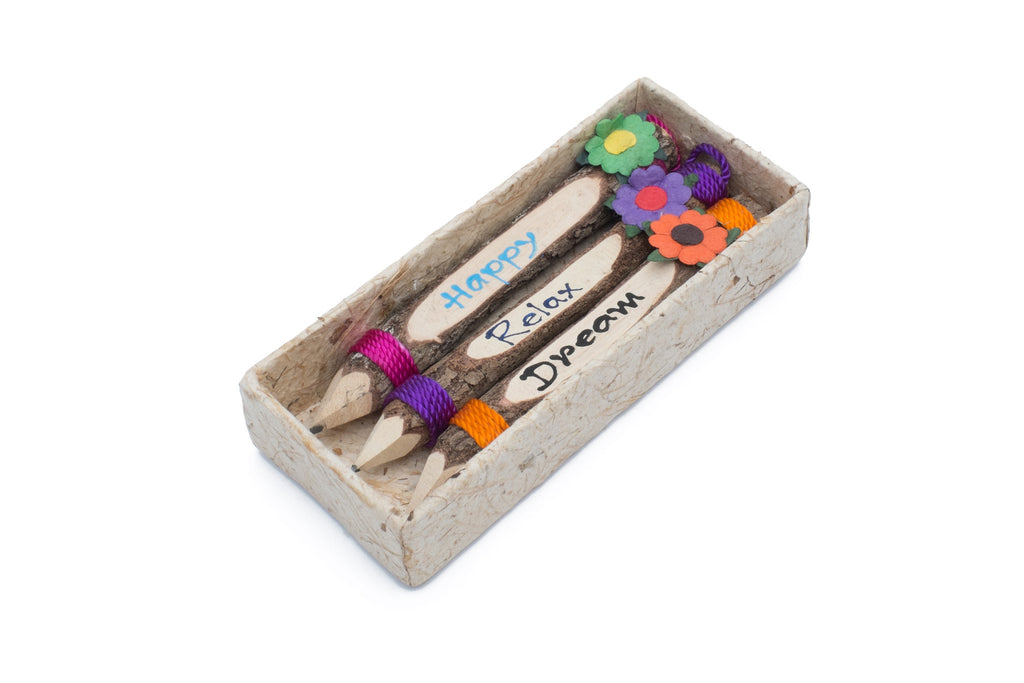 Branch Pencil w/ Flower Set of 3 L: 5" (Happy,Relax,Dream)